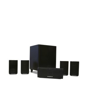 HKTS 5 - Black - 5.1 Home Theater Speaker System (4 Satellites, 1 Center, and a 10 inch 100-Watt Powered Subwoofer) (CEN TS5,SAT TS5,SUB TS5) - Hero